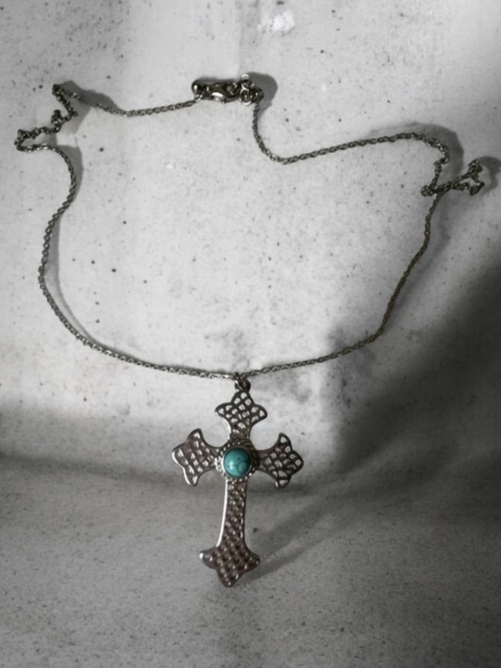 Silver Cross Necklace with Turquoise Accent